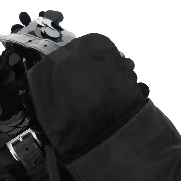 PRADA Sequin Backpack Nylon Black Silver Auth 141151M - Picture 10 of 16